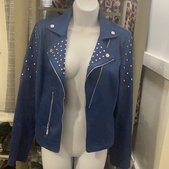 Joseph Ribkoff Jackets & Blazers - Joseph Ribkoff Blue Studded Biker Jacket Medium